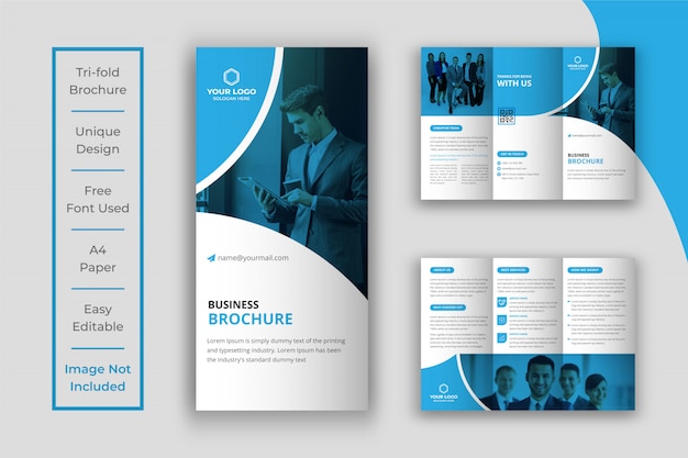 Modèle de brochure d'entreprise à trois volets bleu