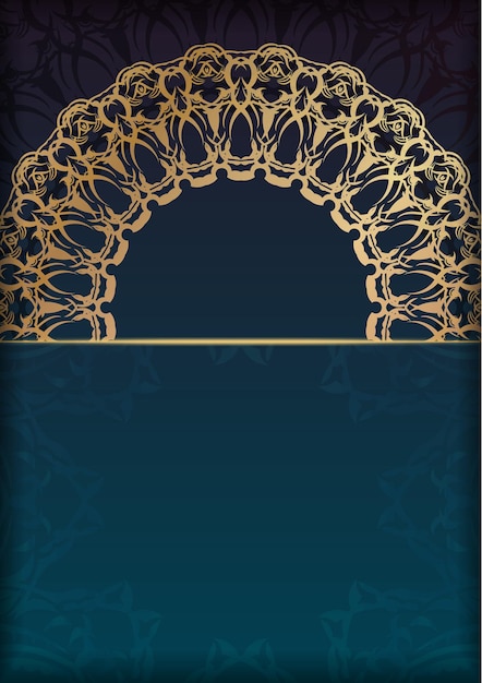 Vecteur modèle brochure de félicitations avec une couleur bleue dégradée avec un motif doré vintage préparé pour l'impression.