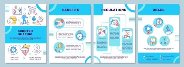 Modèle De Brochure De Partage De Scooter. Avantages Technologiques. Flyer, Brochure, Dépliant Imprimé, Conception De La Couverture Avec Des Icônes Linéaires. Dispositions Vectorielles Pour La Présentation, Les Rapports Annuels, Les Pages De Publicité