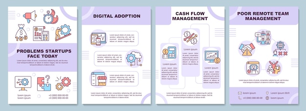 Modèle De Brochure Sur Les Problèmes De Démarrage. Adoption Numérique. Flyer, Brochure, Dépliant Imprimé, Conception De La Couverture Avec Des Icônes Linéaires. Dispositions Vectorielles Pour La Présentation, Les Rapports Annuels, Les Pages De Publicité