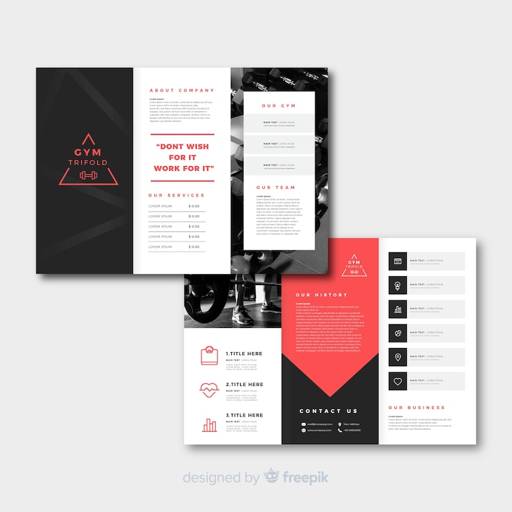 Vecteur modèle de brochure trifold de gym