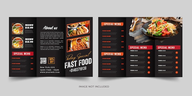 Vecteur modèle de brochure à trois volets de menu de restaurant vecteur premium