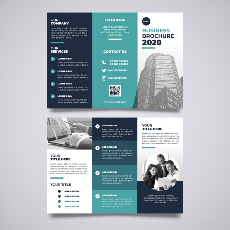 Vecteur modèle de brochure à trois volets minimal avec image