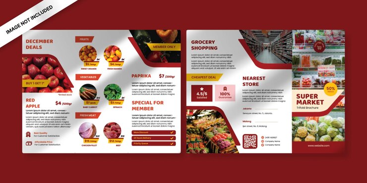 Vecteur modèle de brochure à trois volets de supermarché