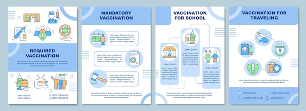 Modèle De Brochure De Vaccination Obligatoire. Pour L'école Et Les Voyages. Flyer, Brochure, Dépliant Imprimé, Conception De La Couverture Avec Des Icônes Linéaires. Dispositions Vectorielles Pour La Présentation, Les Rapports Annuels, Les Pages De Publicité