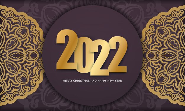 Modèle Brochure De Voeux 2022 Joyeux Noël Couleur Bordeaux Avec Motif Or Abstrait