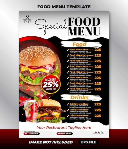 Vecteur modèle de burger de menu de nourriture de luxe de restaurant moderne