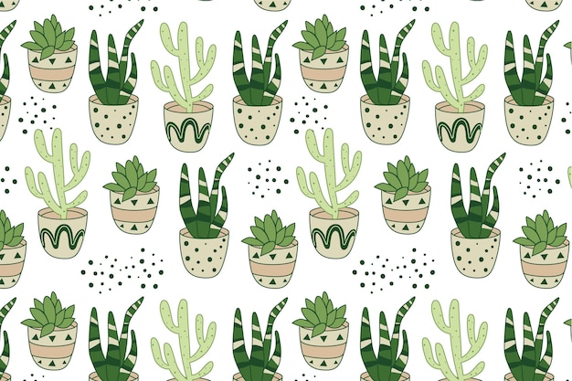 Modèle de cactus motif dessiné à la main