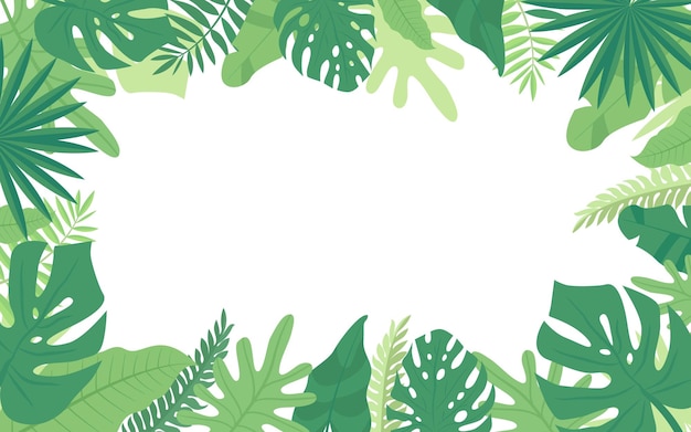 modèle de cadre d'arrière-plan avec des feuilles de jungle tropicale