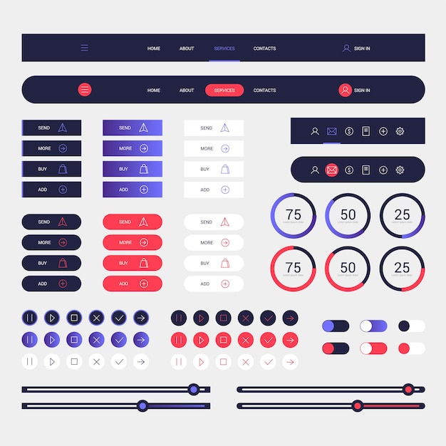 Vecteur modèle de cadre d'éléments de conception web modernes avec des couleurs bleu foncé cramoisi et violet