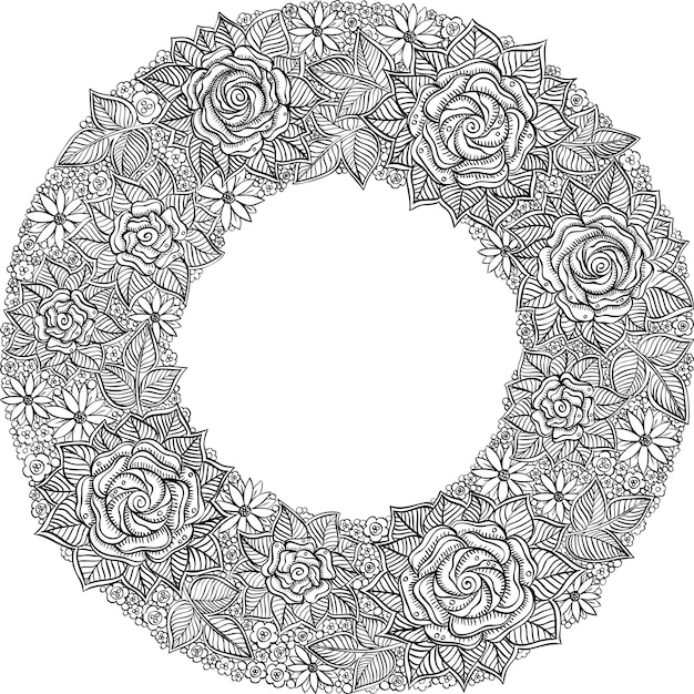 Modèle De Cadre Floral Vector Noir Et Blanc