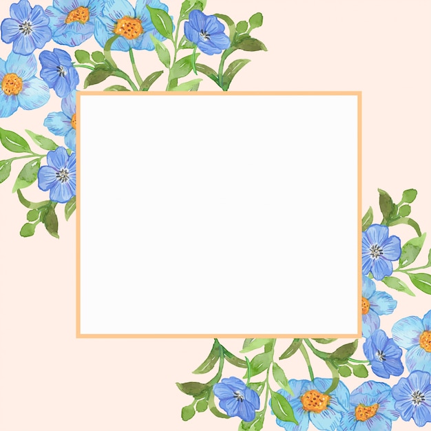 Modèle de cadre d'illustration de fleur bleue aquarelle