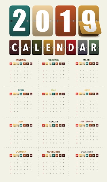 Modèle De Calendrier 2019 Moderne .vecteur / Illustration.