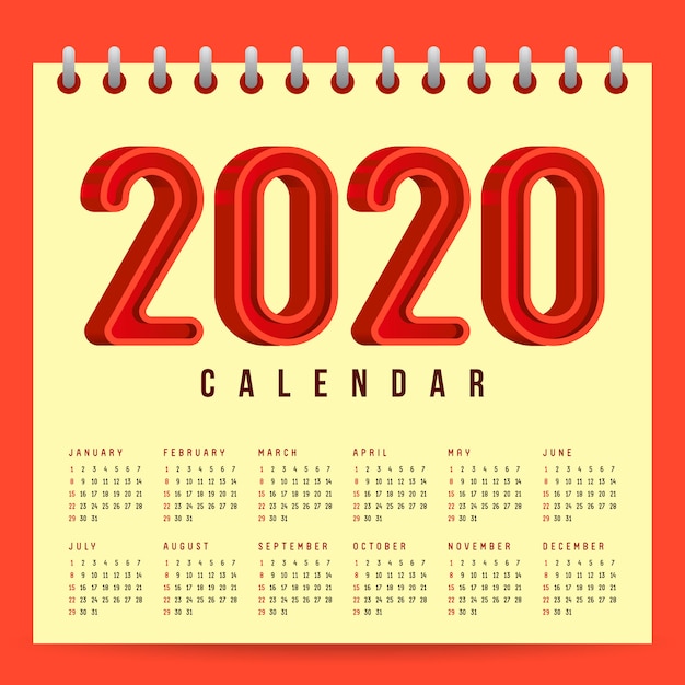 Vecteur modèle de calendrier 2020