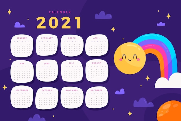 Vecteur modèle de calendrier 2021 illustré