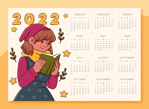 Modèle De Calendrier 2022 Dessiné à La Main