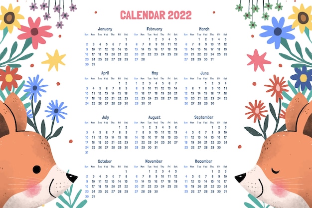 Vecteur modèle de calendrier 2022 dessiné à la main