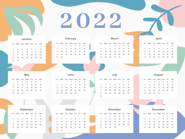 Vecteur modèle de calendrier 2022