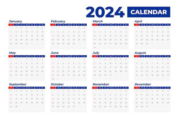 Calendrier 2024 images vectorielles, Calendrier 2024 vecteurs