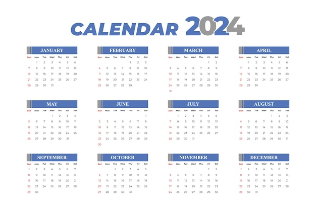 Modèle de calendrier 2024 vecteur modifiable