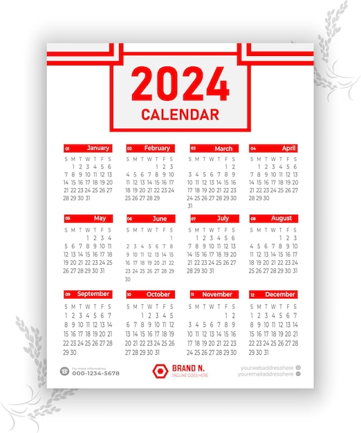 Vecteur modèle de calendrier 2024