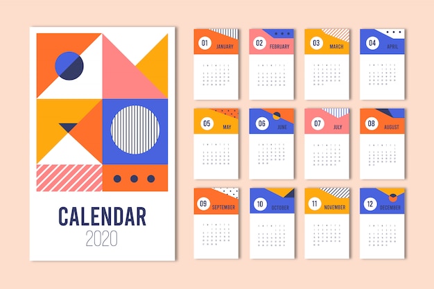 Vecteur modèle de calendrier abstrait coloré. modèle de calendrier 2020.