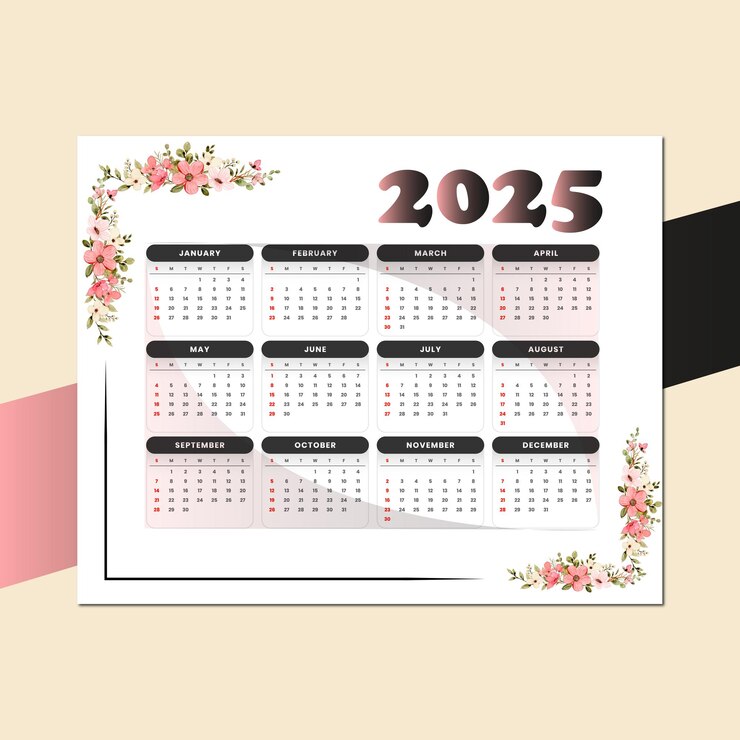 Vecteur modèle de calendrier anglais 2025 modèle 4 illustration artistique sans vecteur