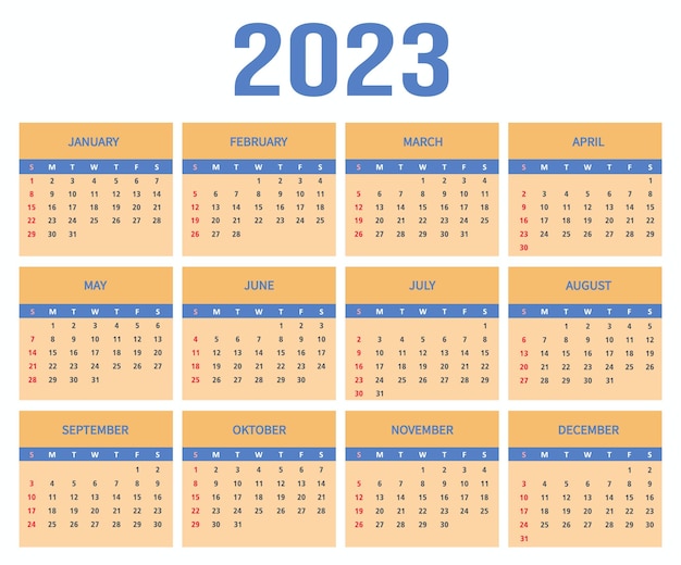 Modèle De Calendrier De L'année 2023.