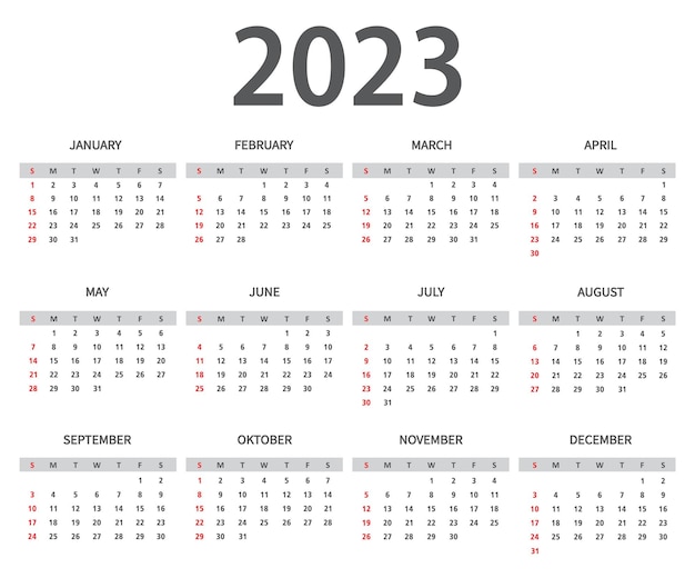 modèle de calendrier de l'année 2023.