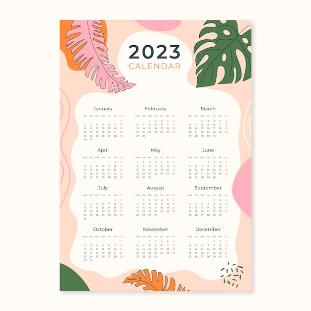 Vecteur modèle de calendrier annuel 2023 dessiné à la main