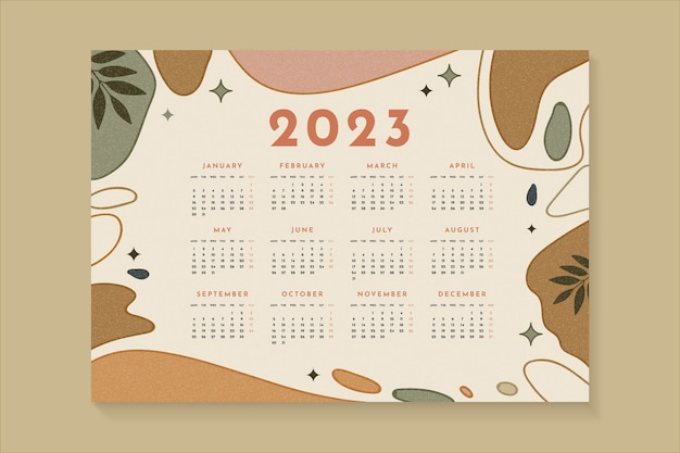 Vecteur modèle de calendrier annuel 2023 dessiné à la main