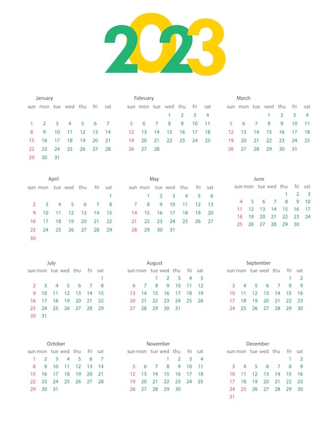 Modèle de calendrier annuel 2023 La semaine commence le dimanche Conception du calendrier dans un style minimaliste