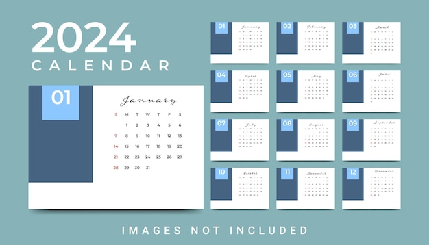 Vecteur modèle de calendrier annuel simple du nouvel an 2024