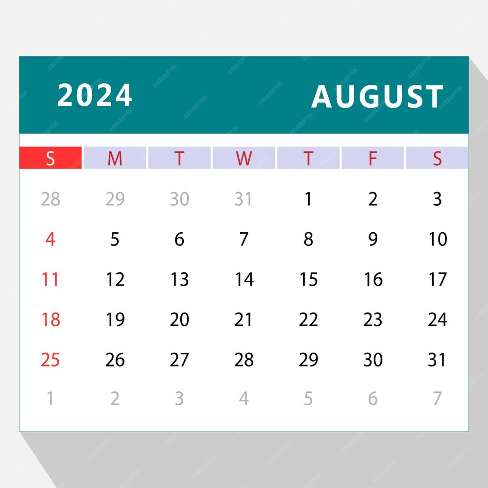Modèle De Calendrier Août 2024 Conception Vectorielle Vecteur Premium