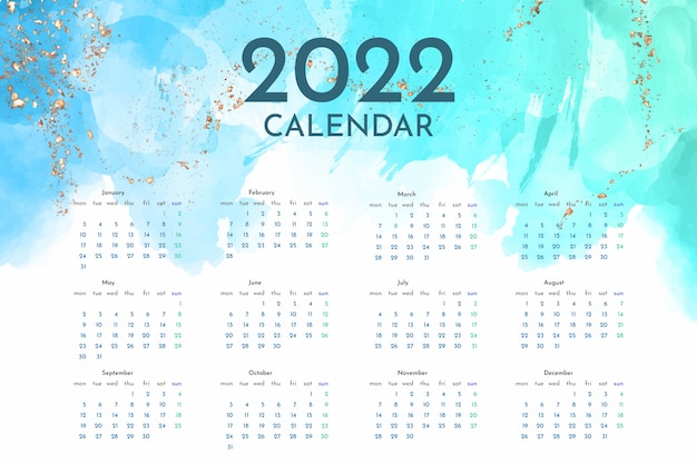 Modèle de calendrier aquarelle 2022
