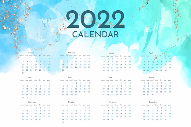 Modèle De Calendrier Aquarelle 2022