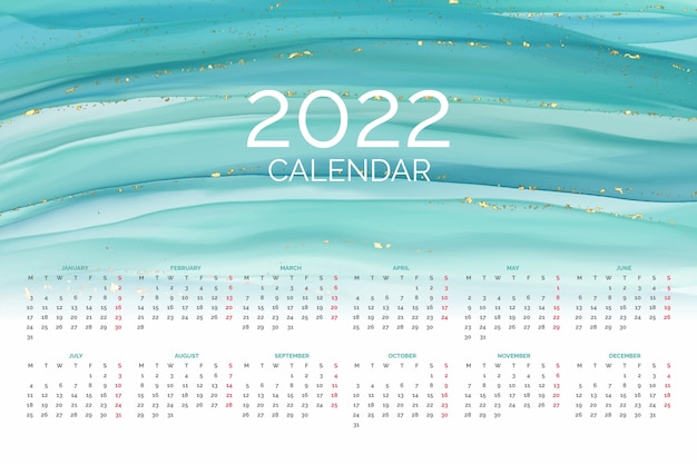 Modèle de calendrier aquarelle 2022