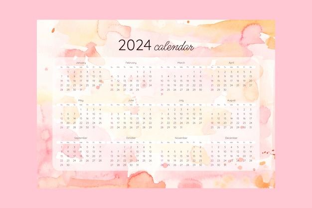 Vecteur modèle de calendrier aquarelle 2024