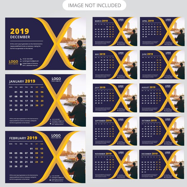 Vecteur modèle de calendrier de bureau 2019