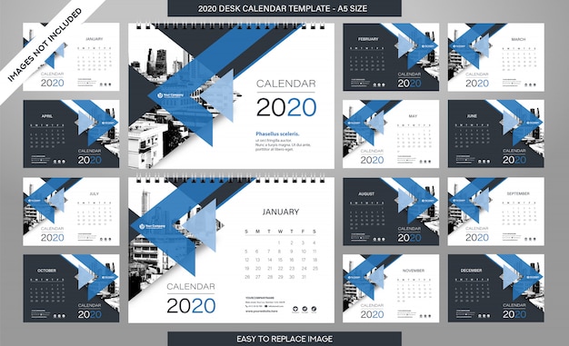 Vecteur modèle de calendrier de bureau 2020 - 12 mois inclus