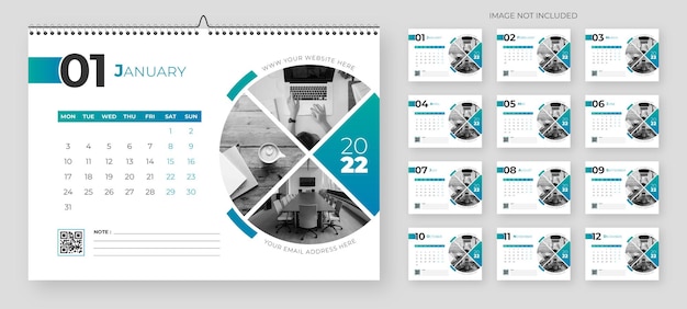 Modèle De Calendrier De Bureau 2022 Dans Un Style Moderne