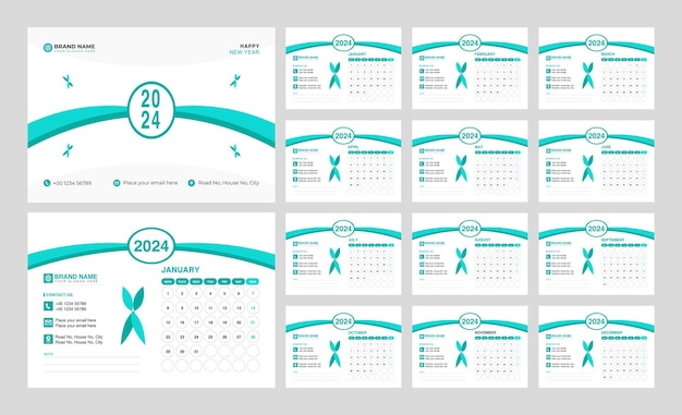 Vecteur modèle de calendrier de bureau 2024