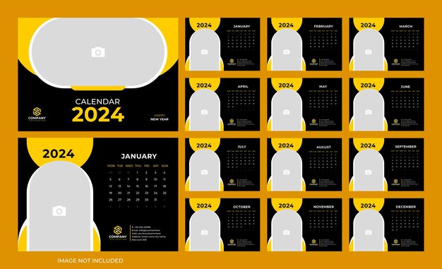 Vecteur modèle de calendrier de bureau du nouvel an 2024