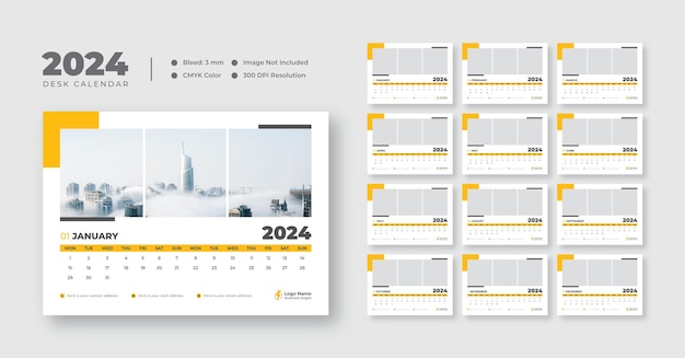 Modèle de calendrier de bureau moderne du Nouvel An 2024