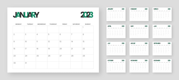 Modèle de calendrier de bureau moderne et minimal 2023