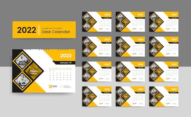 Modèle De Calendrier De Bureau Ou Mural Du Nouvel An 2022 Avec Un Design Créatif Et Minimal Pour Le Bureau D'entreprise