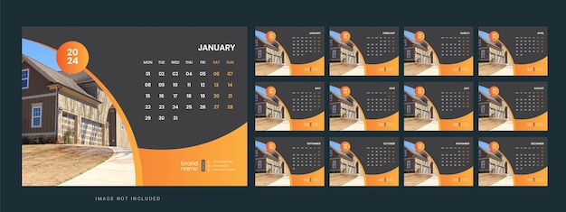 Vecteur modèle de calendrier de bureau vectoriel 2024