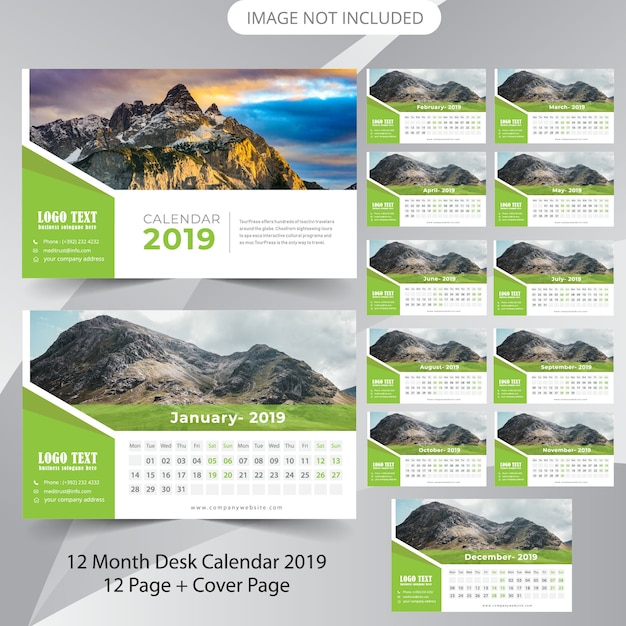 Vecteur modèle de calendrier de calendrier de bureau 2019