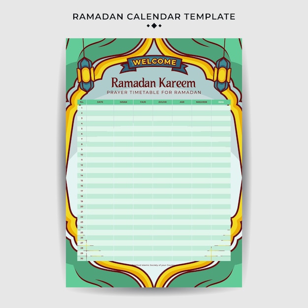 Modèle De Calendrier De Calendrier Ramadan Plat Avec Ornement D