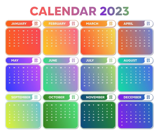 Vecteur modèle de calendrier coloré dégradé 2023
